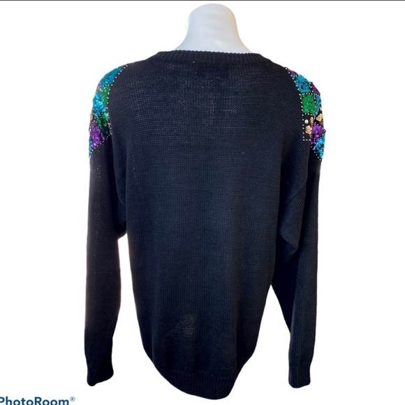 BONNIE EVANS Vintage 80’s Black Sequin Sweater Size M - Picture 4 of 8